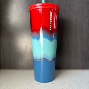 LIMITED EDITION Starbucks Red Turquoise and Blue
Watercolor Venti Tumbler
